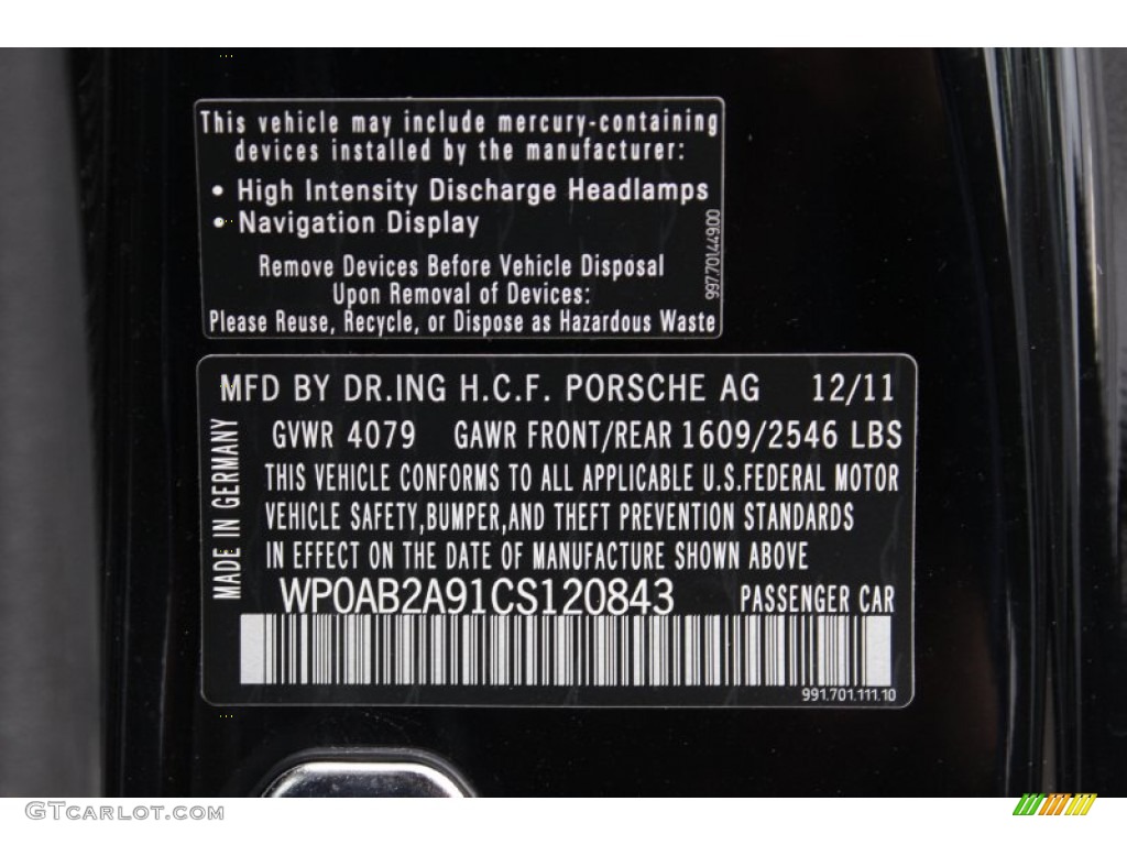 2012 Porsche New 911 Carrera S Coupe Info Tag Photos