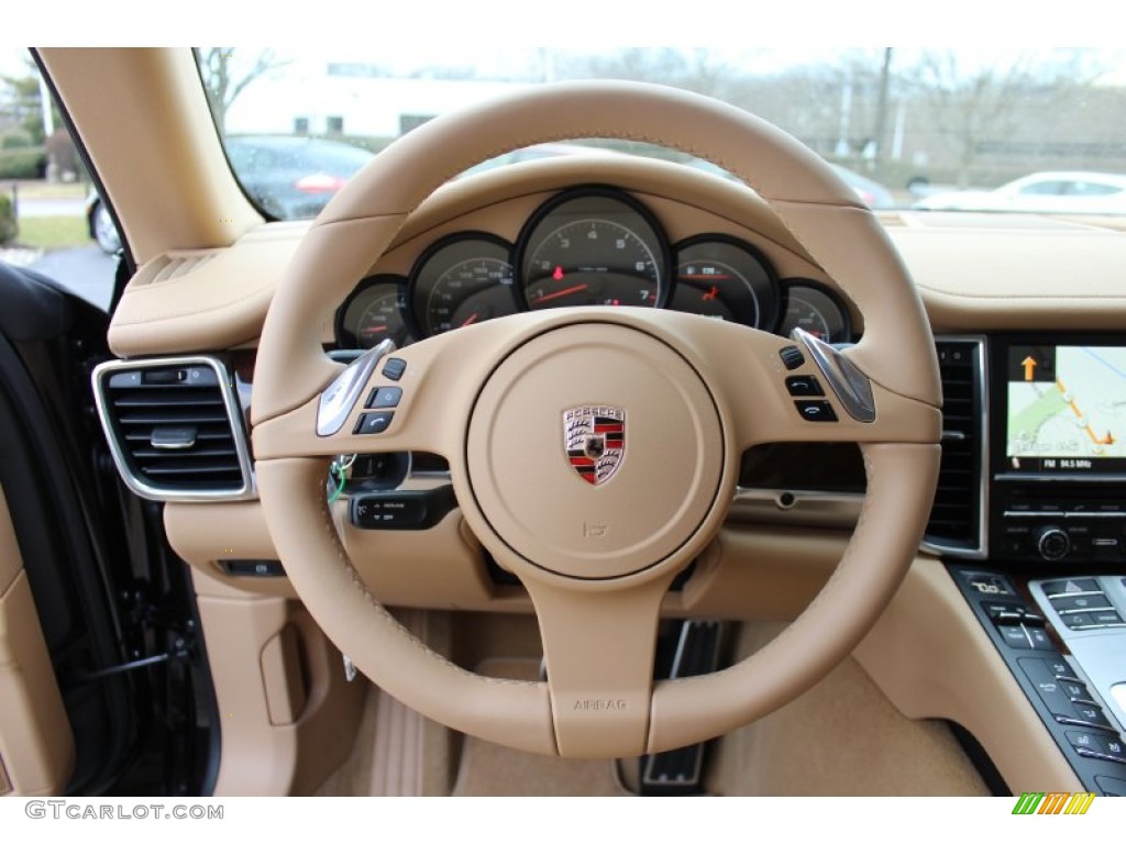 2012 Porsche Panamera 4 Luxor Beige Steering Wheel Photo #61072762