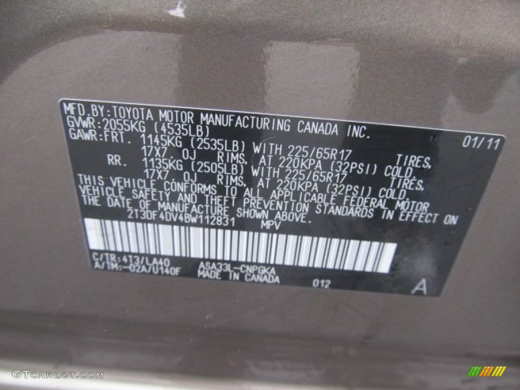 2011 RAV4 Color Code 4T3 for Pyrite Metallic Photo #61077862