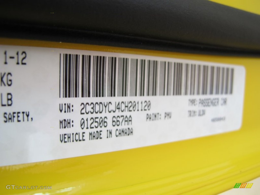 2012 Challenger Color Code PYV for Stinger Yellow Photo #61078615