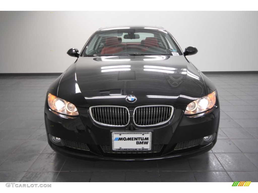2009 3 Series 335i Coupe - Black Sapphire Metallic / Coral Red/Black Dakota Leather photo #6