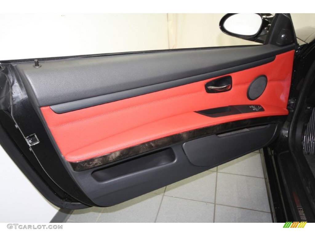 2009 BMW 3 Series 335i Coupe Coral Red/Black Dakota Leather Door Panel Photo #61083181