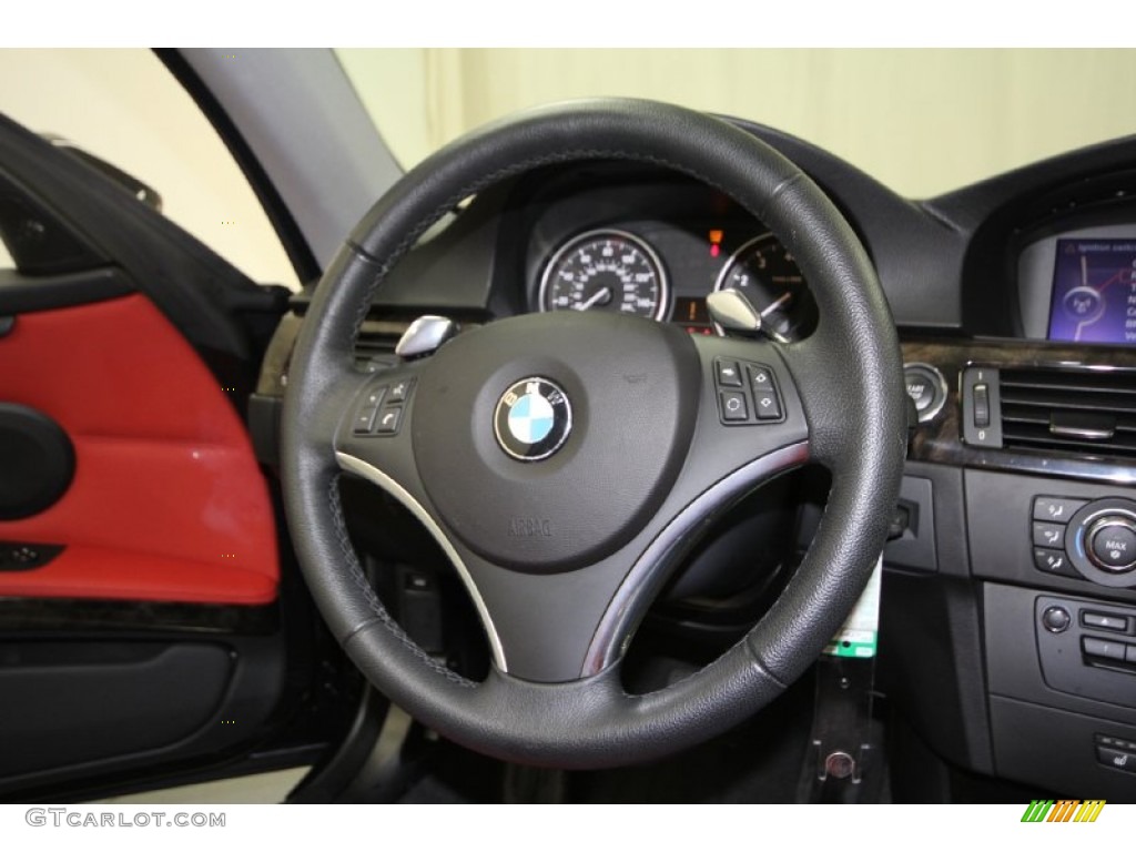 2009 BMW 3 Series 335i Coupe Coral Red/Black Dakota Leather Steering Wheel Photo #61083301