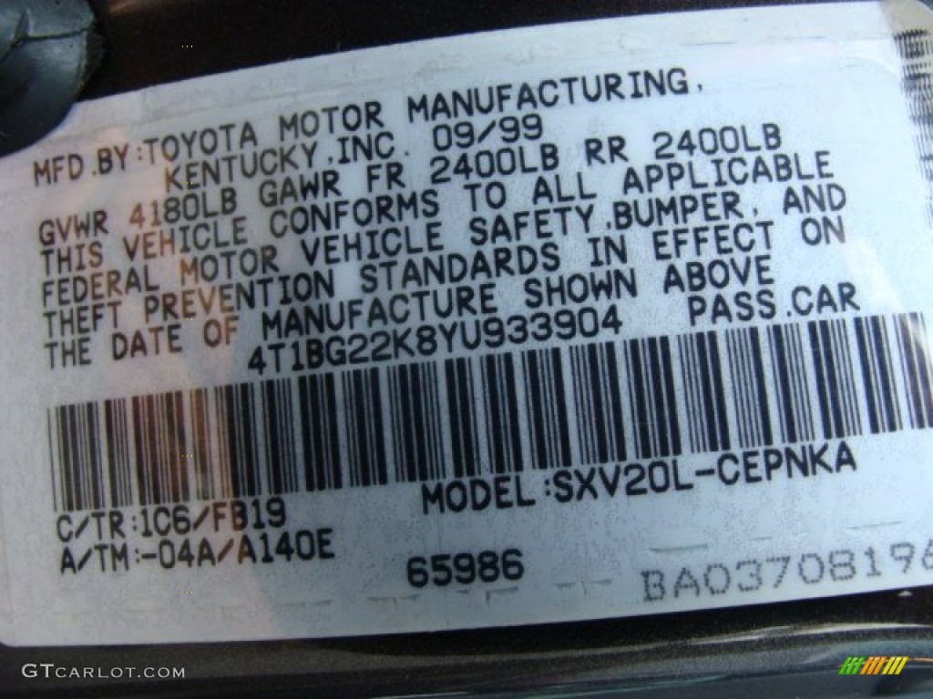 2000 Toyota Camry LE Parts Photos