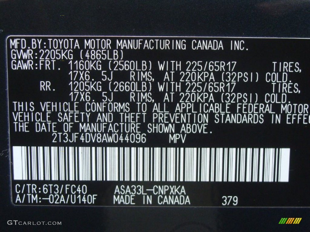 2010 RAV4 Color Code 6T3 for Black Forest Pearl Photo #61089506