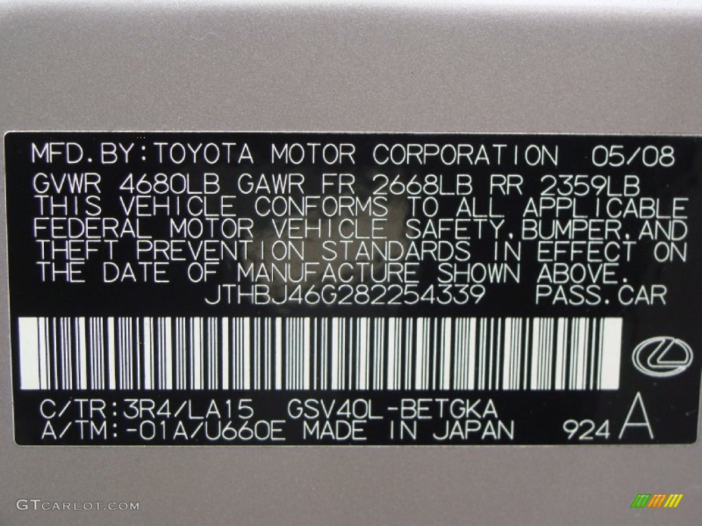 2008 ES Color Code 3R4 for Moon Shell Mica Photo #61090295