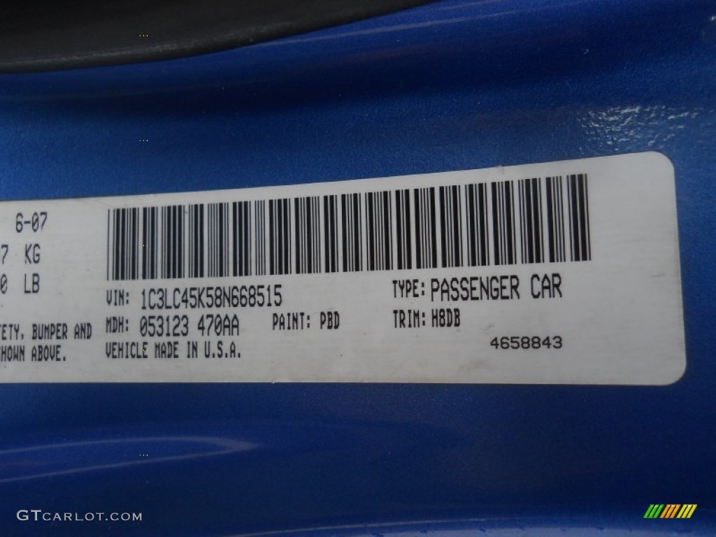 2008 Sebring Color Code PBD for Marathon Blue Pearl Photo #61093985