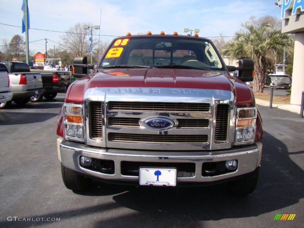 2008 F450 Super Duty Lariat Crew Cab 4x4 Dually - Dark Toreador Red Metallic / Tan photo #4