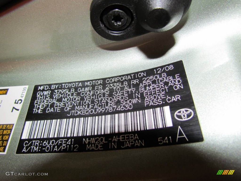 2009 Prius Color Code 6U0 for Silver Pine Mica Photo #61096123
