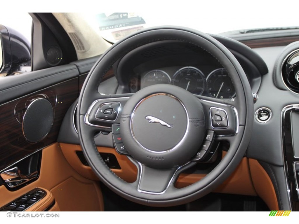 2012 Jaguar XJ XJL Portfolio London Tan/Jet Steering Wheel Photo #61097303