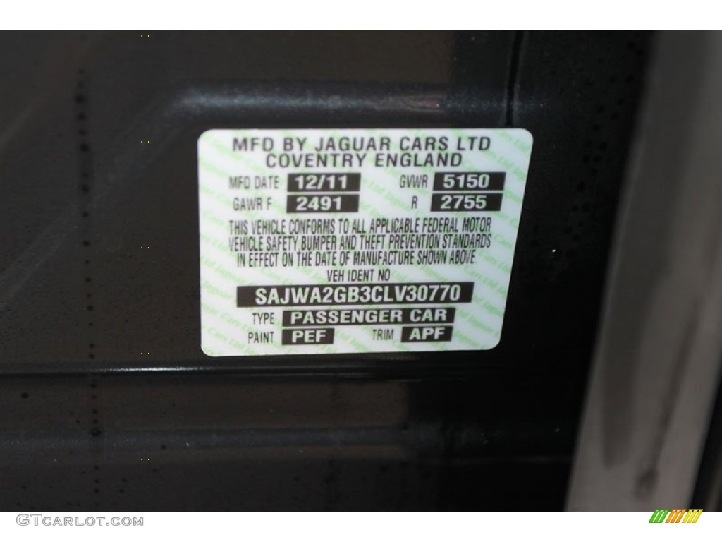 2012 XJ Color Code PEF for Midnight Black Photo #61097372