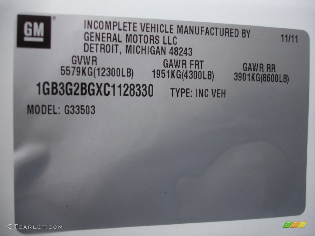 2012 Chevrolet Express Cutaway 3500 Commercial Moving Truck Info Tag Photo #61098914