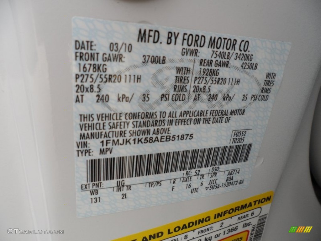 2010 Ford Expedition EL Limited Color Code Photos
