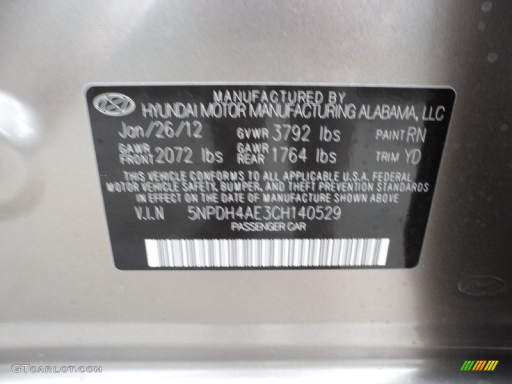 2012 Elantra Color Code RN for Desert Bronze Photo #61104105