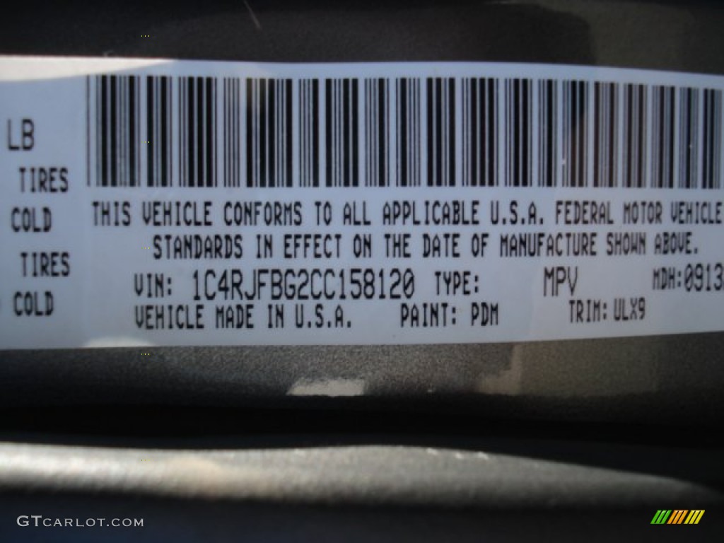2012 Grand Cherokee Color Code PDM for Mineral Gray Metallic Photo #61115894