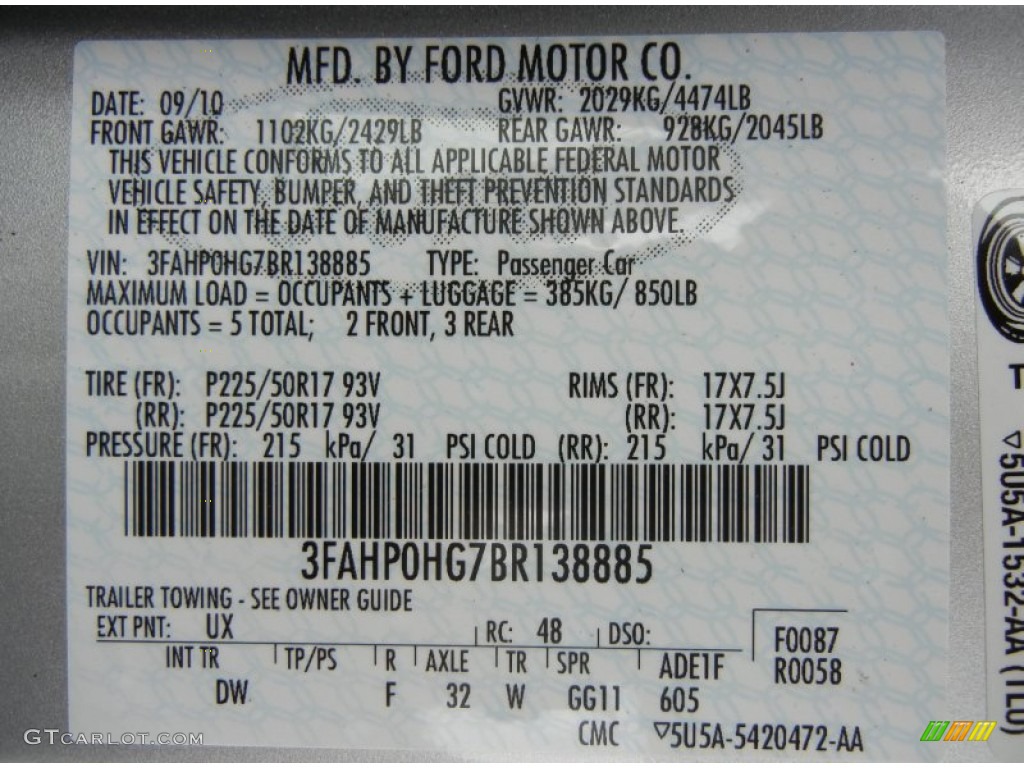 2011 Fusion Color Code UX for Ingot Silver Metallic Photo #61117744