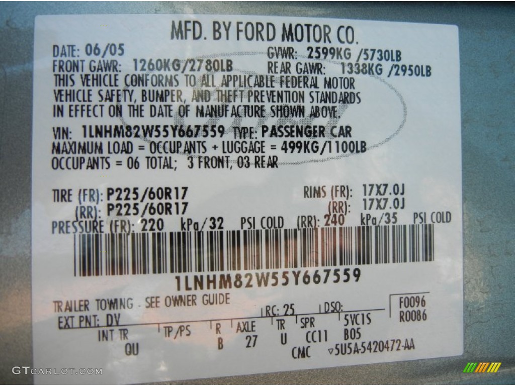 2005 Town Car Color Code DV for Light Tundra Metallic Photo #61118252
