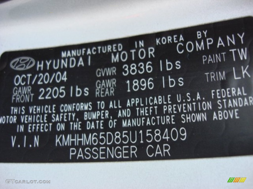 2005 Tiburon Color Code TW for Sterling Silver Photo #61118266