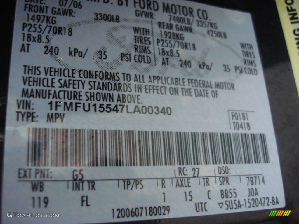 2007 Expedition Color Code G5 for Carbon Metallic Photo #61118534
