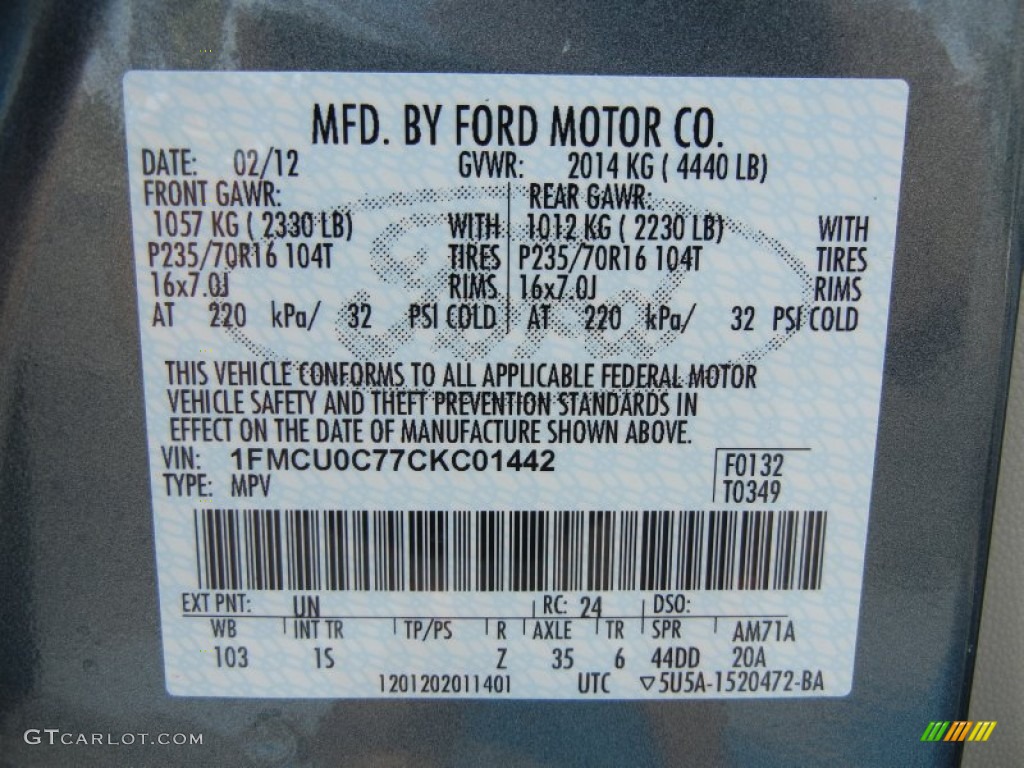 2012 Escape Color Code UN for Steel Blue Metallic Photo #61120343
