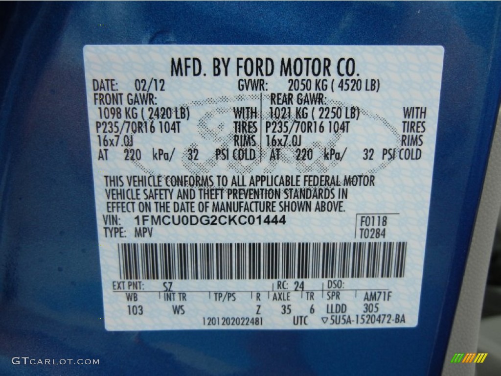 2012 Escape Color Code SZ for Blue Flame Metallic Photo #61120583