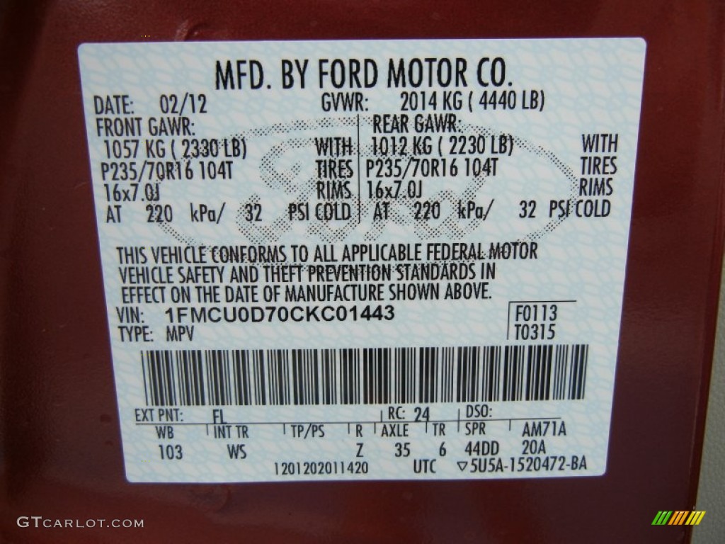 2012 Escape Color Code FL for Toreador Red Metallic Photo #61120797