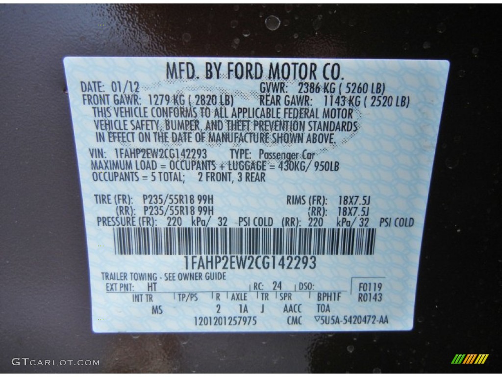 2012 Taurus Color Code HT for Cinnamon Metallic Photo #61122062