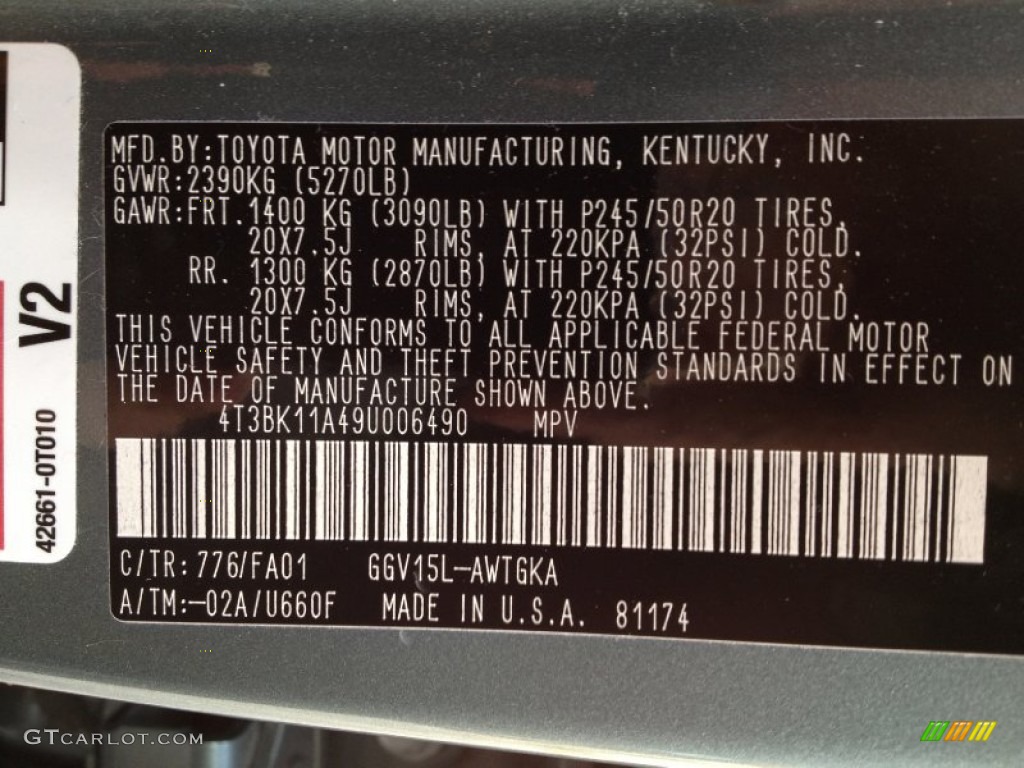2009 Venza Color Code 776 for Aloe Green Metallic Photo #61127024