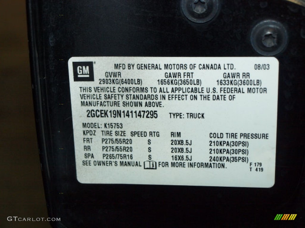 2004 Chevrolet Silverado 1500 SS Extended Cab AWD Info Tag Photo #61132358