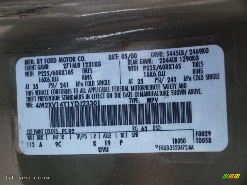2000 Mercury Villager Estate Parts Photos