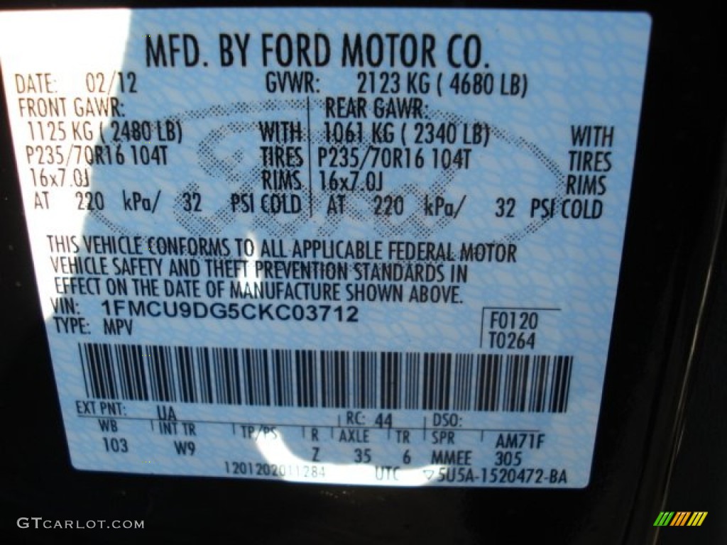 2012 Escape Color Code UA for Ebony Black Photo #61135112