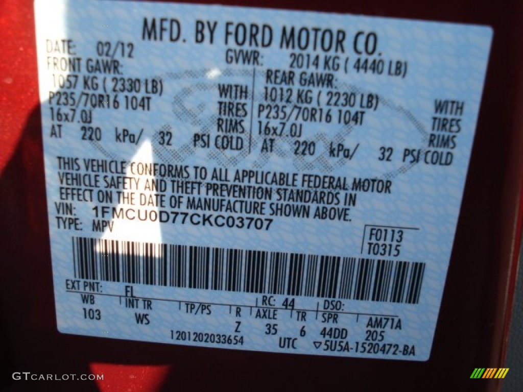 2012 Escape Color Code FL for Toreador Red Metallic Photo #61135826