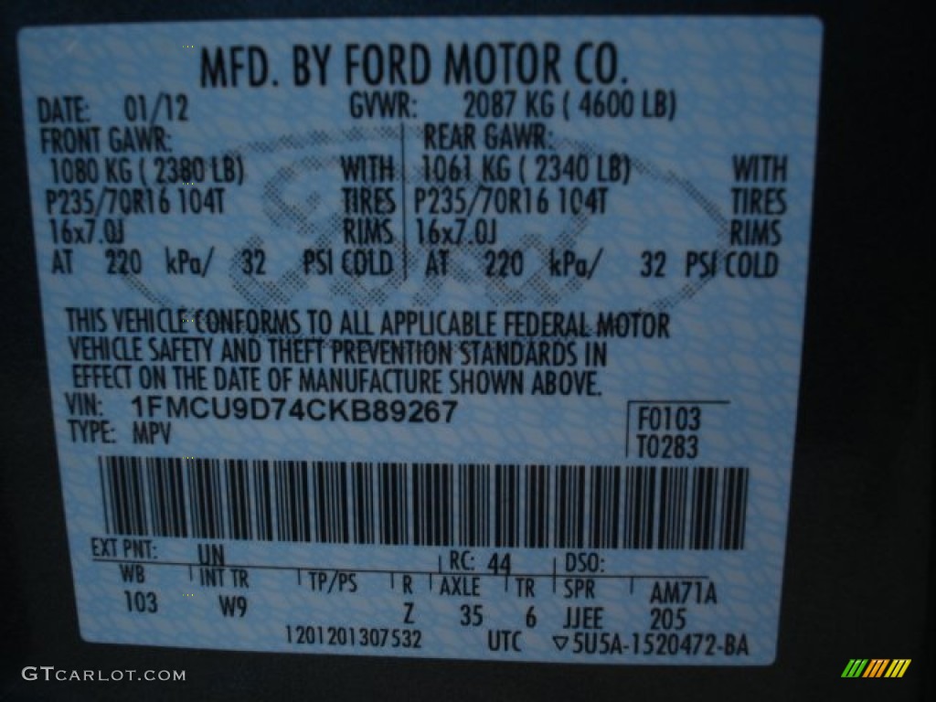 2012 Escape Color Code UN for Steel Blue Metallic Photo #61136183