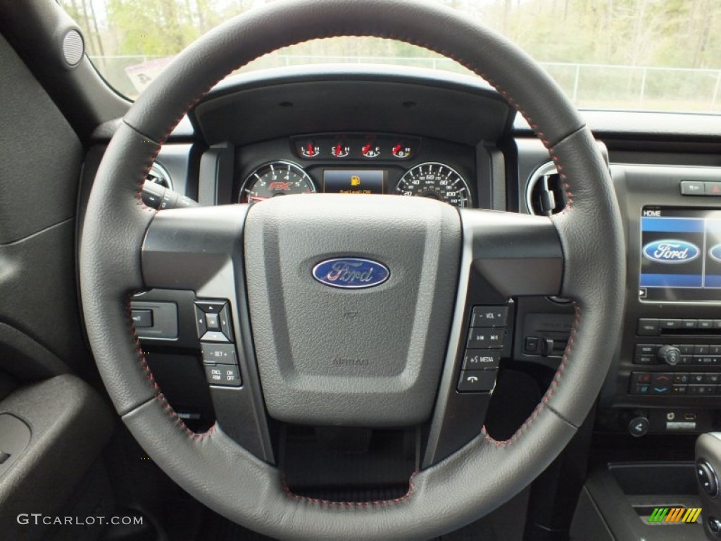 2012 Ford F150 FX4 SuperCrew 4x4 FX Sport Appearance Black/Red Steering Wheel Photo #61136981