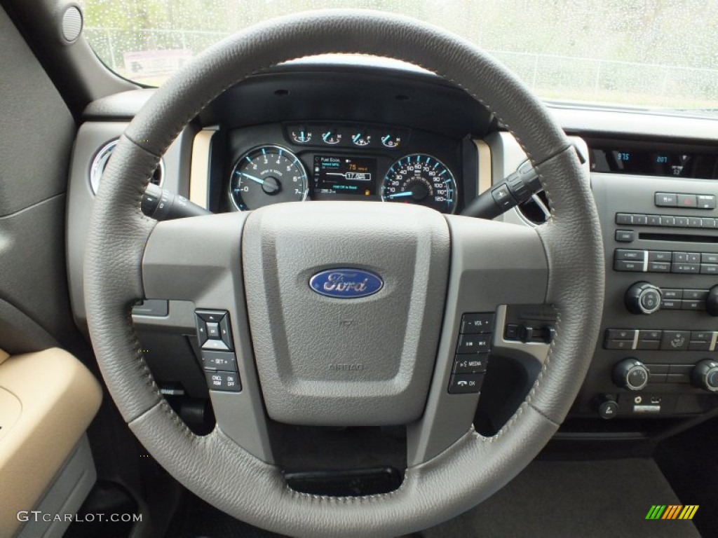 2012 Ford F150 XLT SuperCrew 4x4 Pale Adobe Steering Wheel Photo #61137206