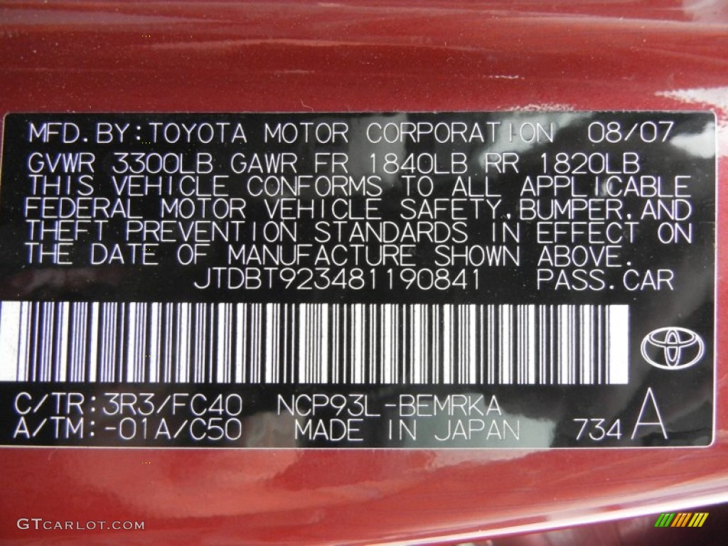 2008 Yaris Color Code 3R3 for Barcelona Red Pearl Photo #61137758