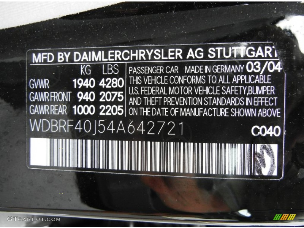 2004 Mercedes-Benz C 230 Kompressor Sedan Color Code Photos