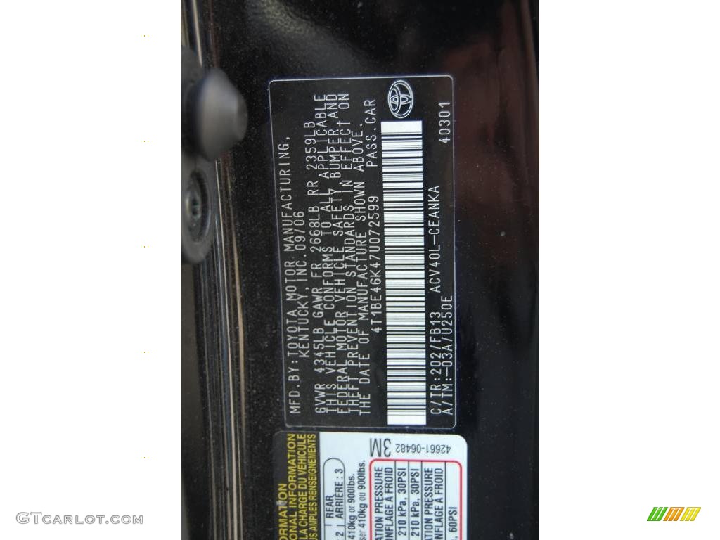 2007 Camry CE - Black / Ash photo #17