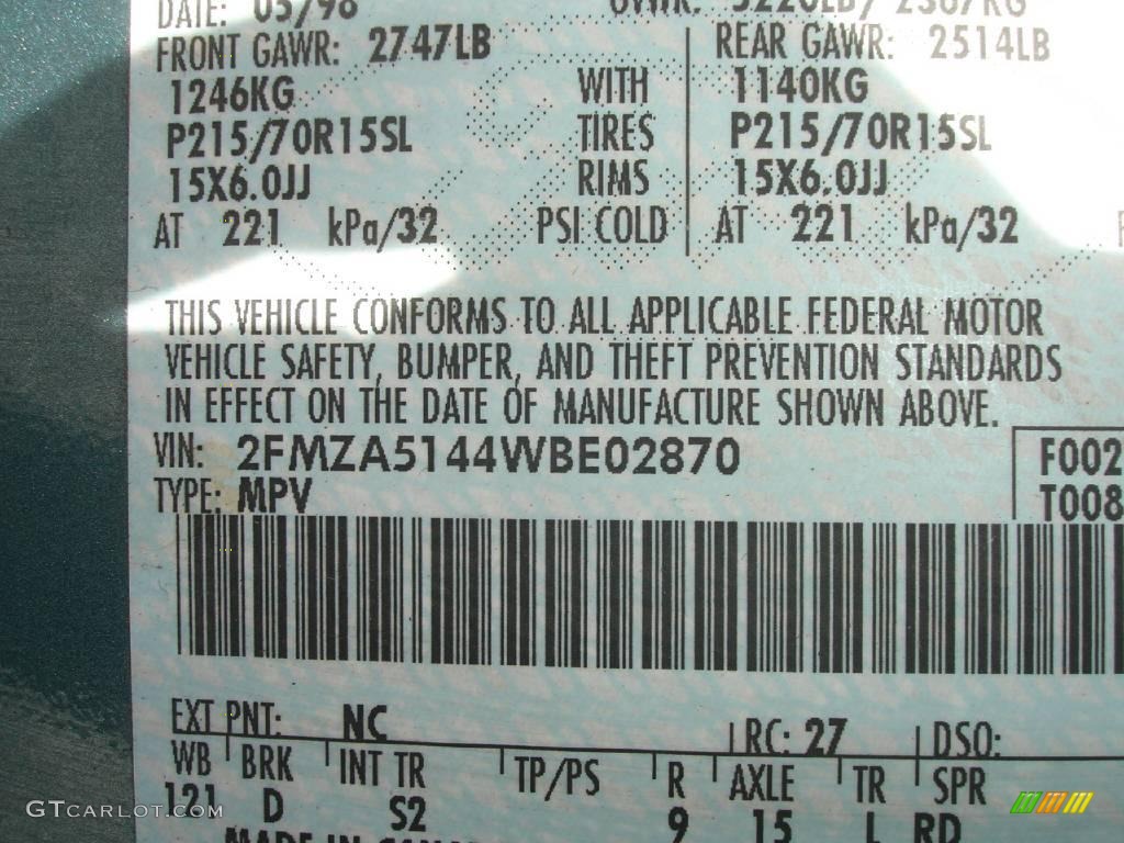1998 Windstar GL - Medium Seafoam Green Metallic / Medium Graphite photo #27