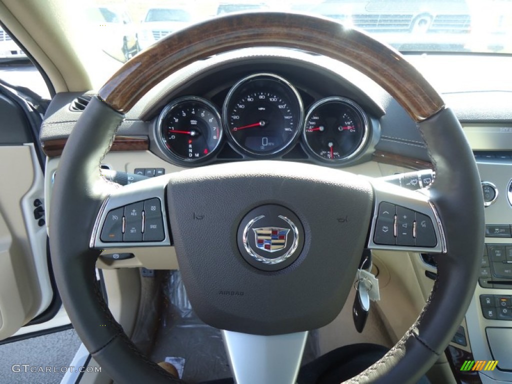 2012 Cadillac CTS 4 3.0 AWD Sport Wagon Cashmere/Cocoa Steering Wheel Photo #61153494