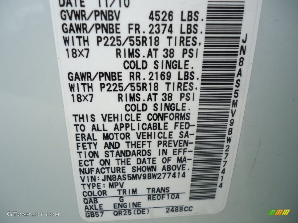 2011 Rogue Color Code QAB for Pearl White Photo #61158939