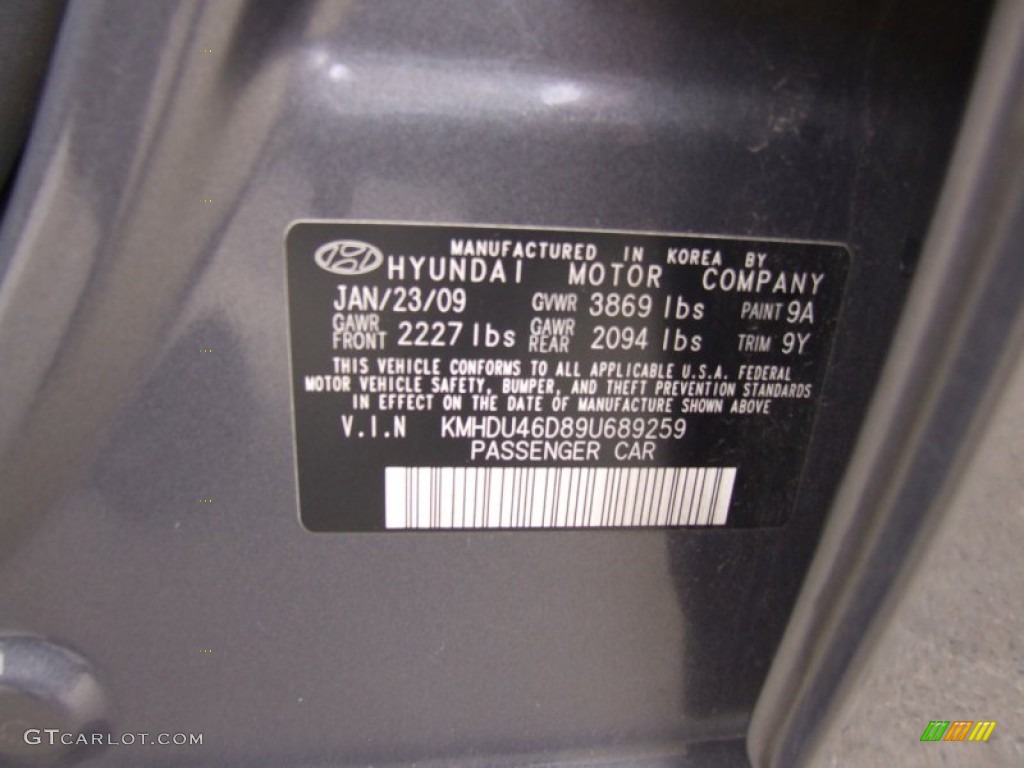 2009 Elantra Color Code 9A for Carbon Gray Photo #61182748