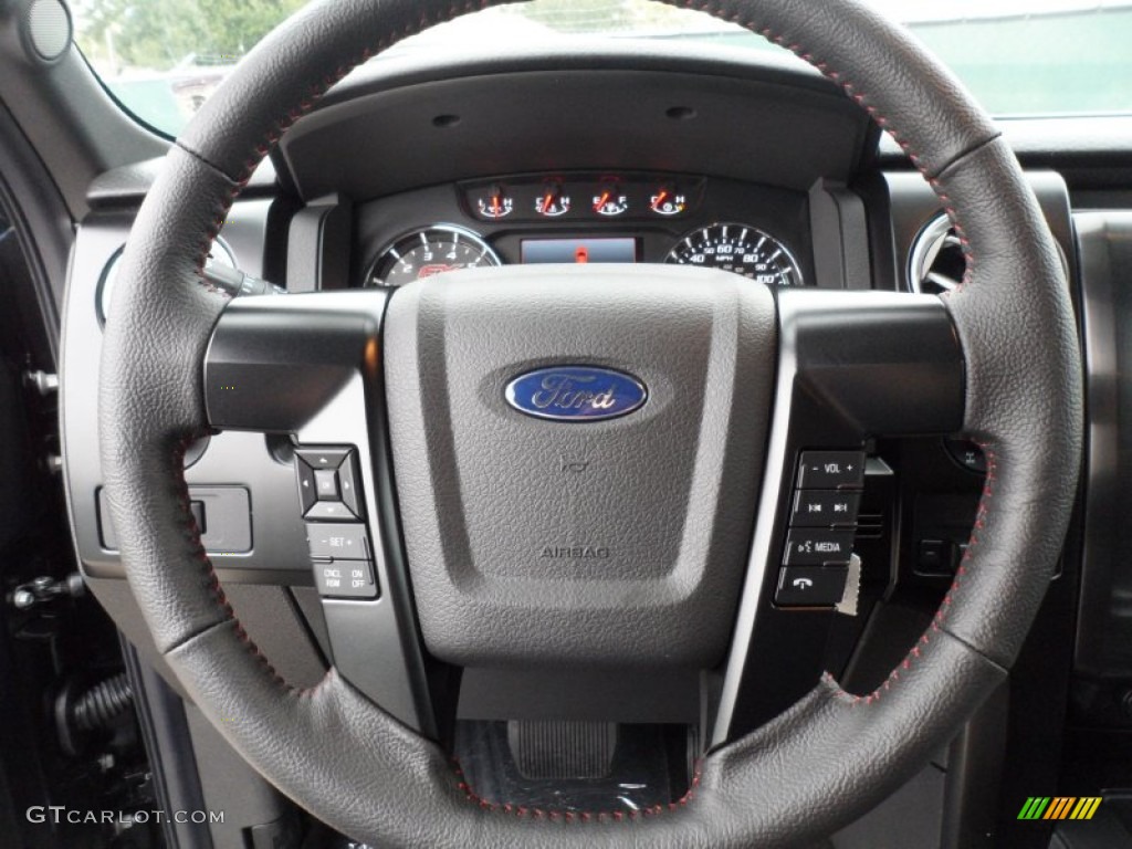 2012 Ford F150 FX4 SuperCrew 4x4 FX Sport Appearance Black/Red Steering Wheel Photo #61182937