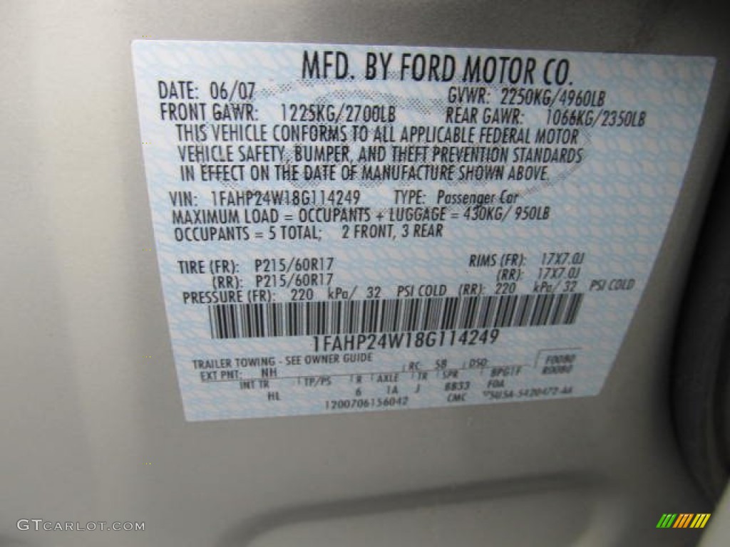 2008 Taurus Color Code NH for Light Sage Metallic Photo #61184095