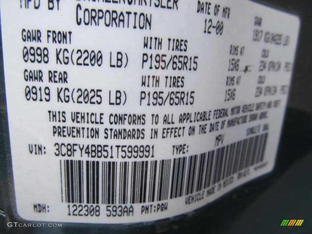 2001 PT Cruiser Color Code PQW for Aquamarine Metallic Photo #61184362