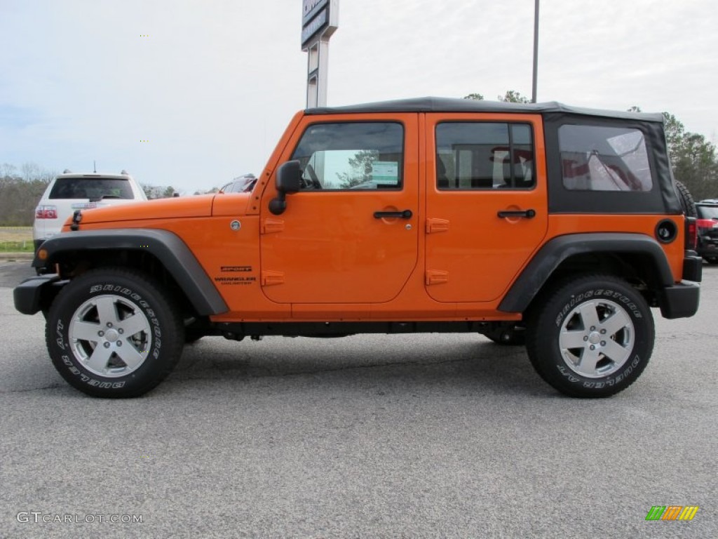 Crush Orange 2012 Jeep Wrangler Unlimited Sport 4x4 Exterior Photo #61188653