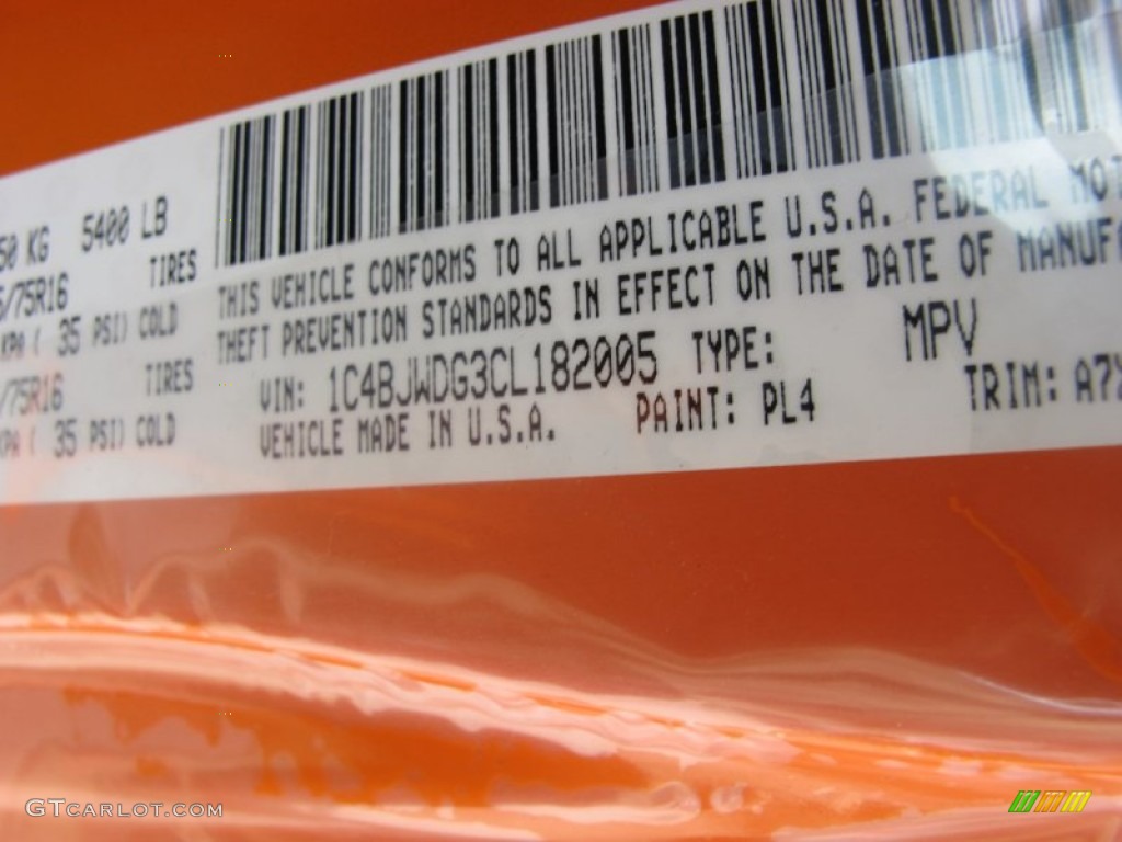 2012 Wrangler Unlimited Color Code PL4 for Crush Orange Photo #61188796