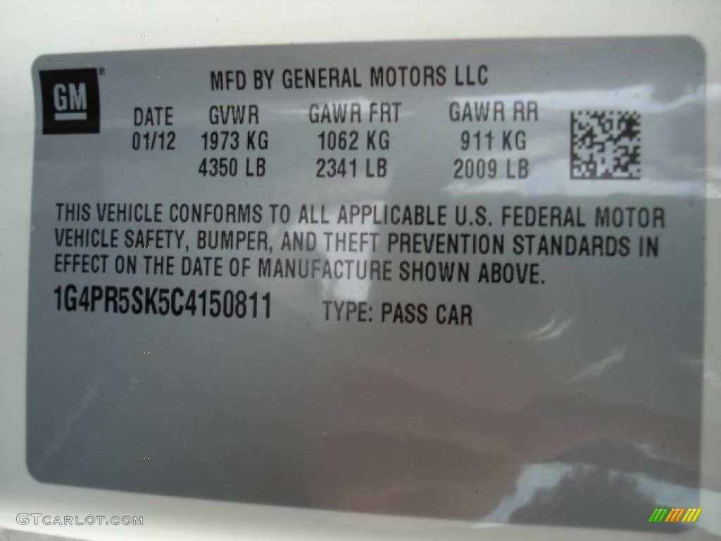 2012 Buick Verano FWD Info Tag Photo #61194793
