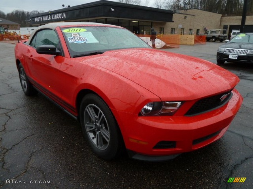 2011 Mustang V6 Premium Convertible - Race Red / Stone photo #5