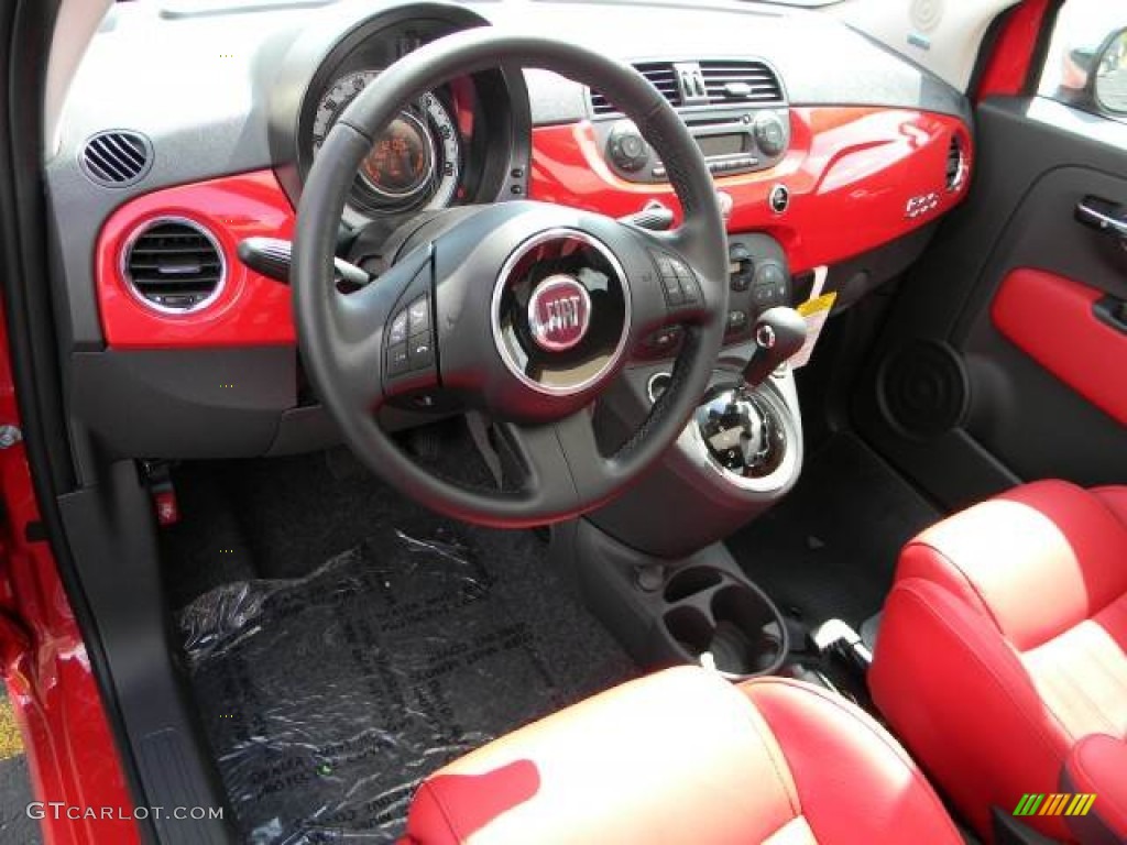 Pelle Rosso/Nera (Red/Black) Interior 2012 Fiat 500 Lounge Photo #61200691